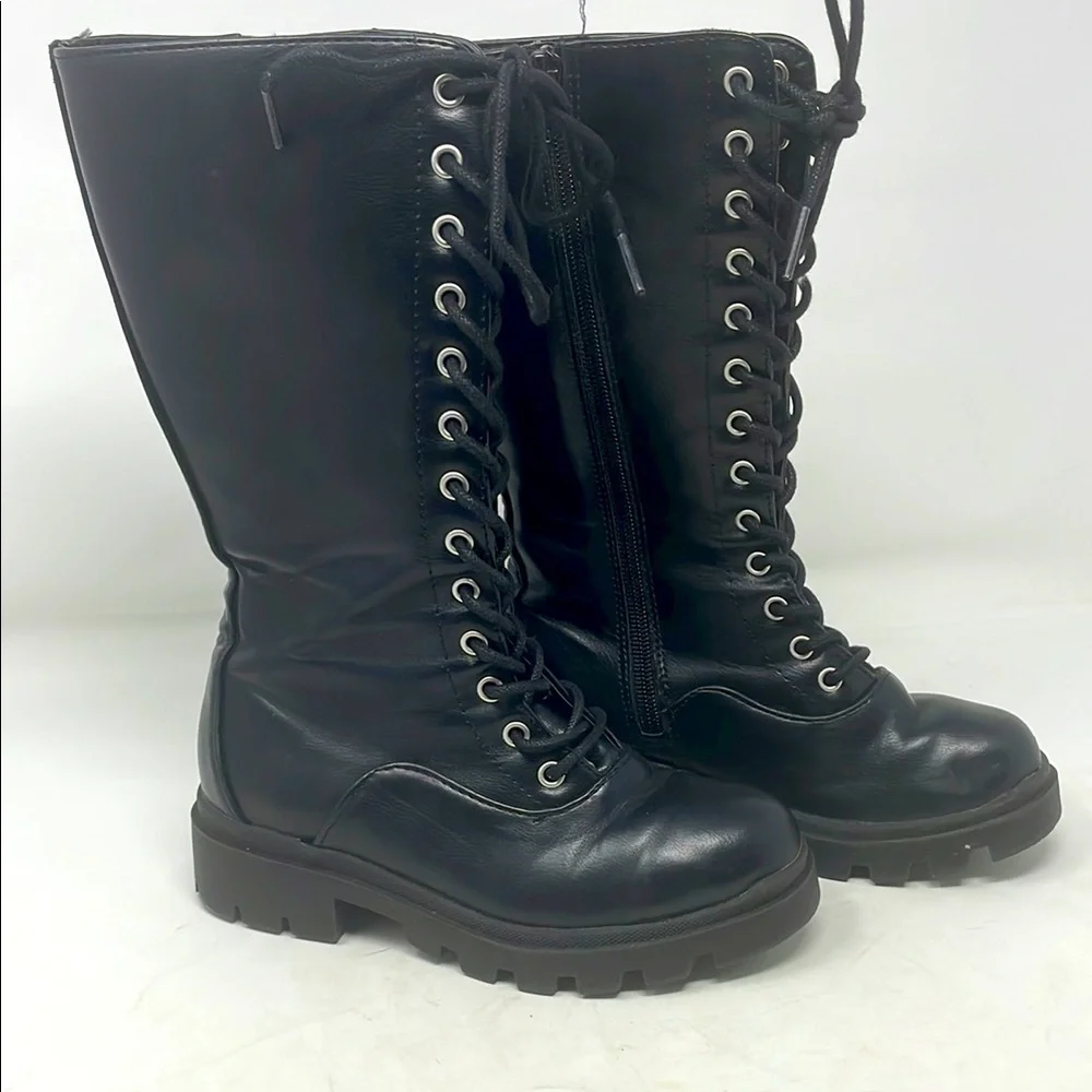 Steve Madden Girl’s Black Moto Lace-Up Boots Size 1 Excellent Condition